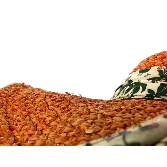 Paul Smith Women Coral Raffia Straw Sun Hat Floppy Wide Brim Silk Band Sz L Pool - Picture 12 of 12